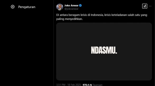 Cuitan Joko Anwar soal kata 'Ndasmu' yang diduga berkaitan dengan pidato Prabowo. [X/@jokoanwar]