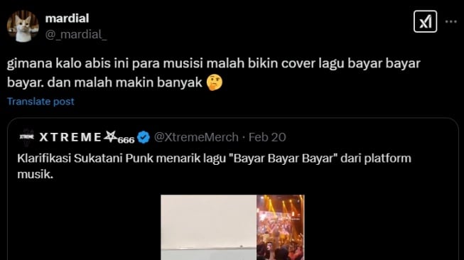 Mardial tanggapi penarikan lagu Sukatani di platform streaming (Twitter/@_mardial_)