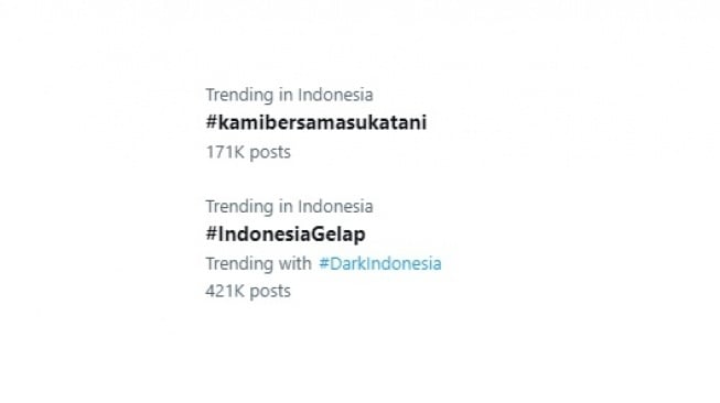 Tagar Kami Bersama Sukatani dan Indonesia Gelap yang trending pada hari ini, Jumat (21/2/2025).