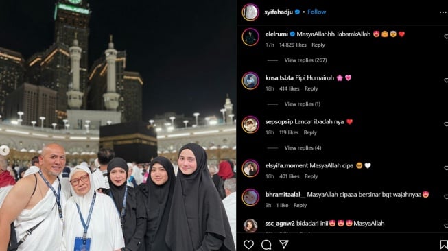 Reaksi El Rumi saat Syifa Hadju umrah ke Tanah Suci (Instagram/@syifahadju)