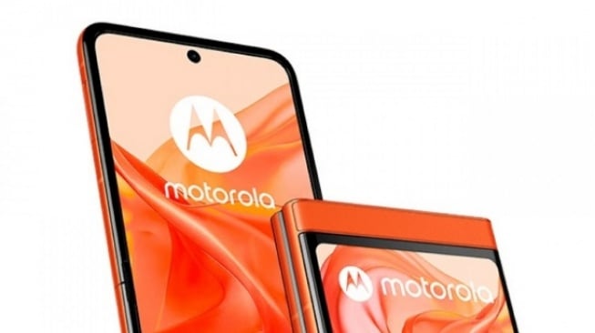 Ilustrasi logo Motorola pada HP lipat. (Motorola)