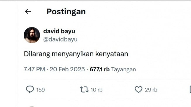 David Bayu ikut bersuara soal pembungkaman terhadap band Sukatani. [Twitter]