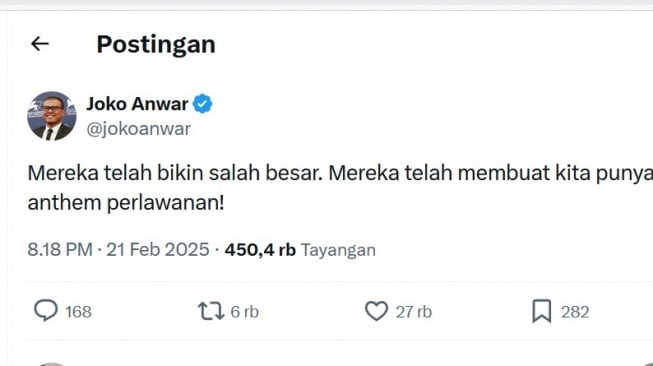 Twit Joko Anwar terkait sikap polisi yang membungkam karya seni dari band punk Sukatani. [Twitter]