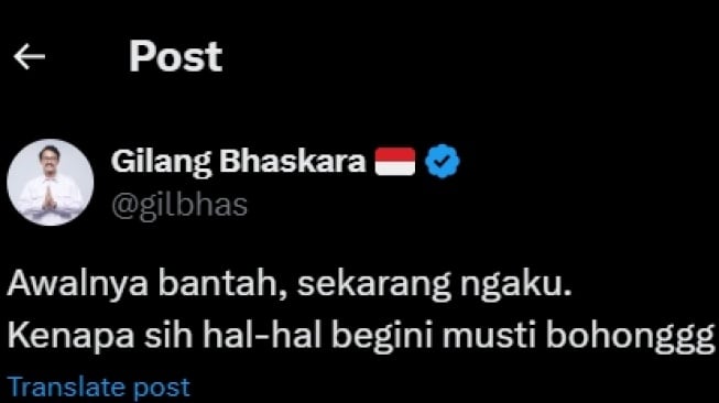 Gilang Bhaskara tanggapi kabar Polda Jateng interaksi dengan Sukatani (Twitter/@gilbhas)