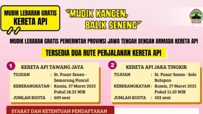 Cara Dapat Tiket Mudik Gratis 2025 Naik Kereta ke Jateng, Segera Dibuka!