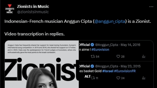 Anggun C Sasmi dituding sebagai zionis (X)