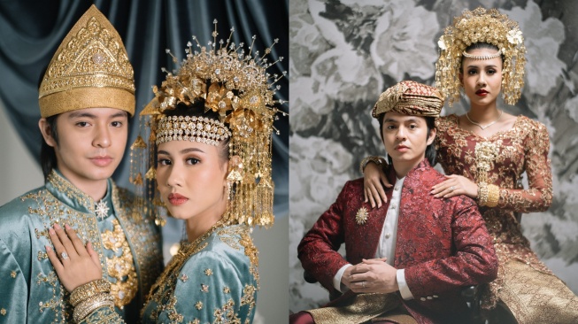 Foto prewedding Angga Yunanda dan Shenina Cinnamon dengan baju adat Minang. [Instagram/@angga]