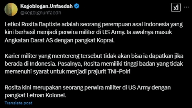 Dari Mimpi Polwan Hingga Letkol AD Amerika: Kisah Inspiratif Rosita Baptiste, Perempuan Batak Penakluk Negeri Paman Sam