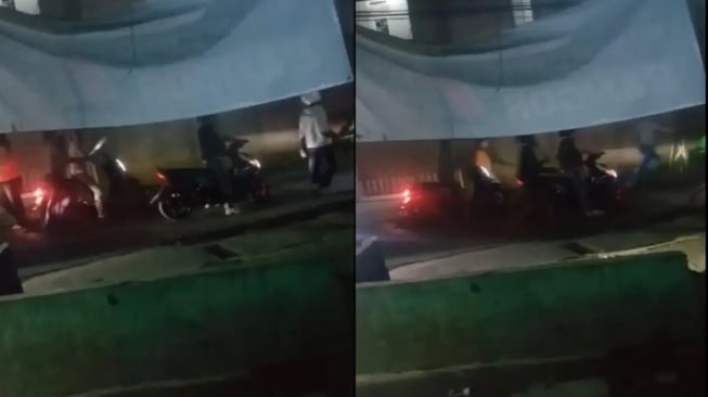 Aksi geng motor bersenjata tajam di Cisaat Sukabumi terekam kamera warga | Foto : tangkapan layar video