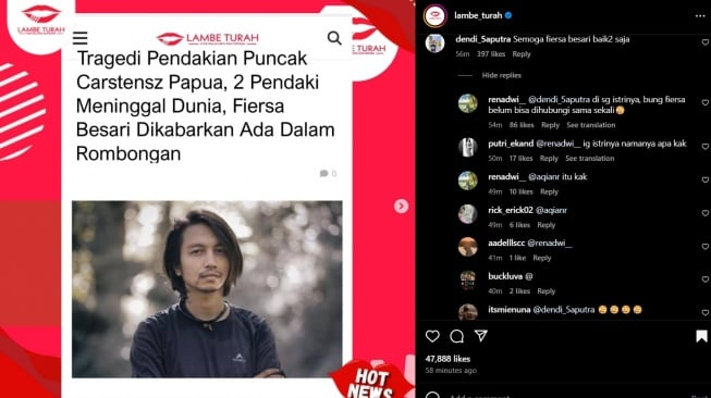 warganet soroti update status terkini istri Fiersa Besari (Instagram/@lambe_turah)