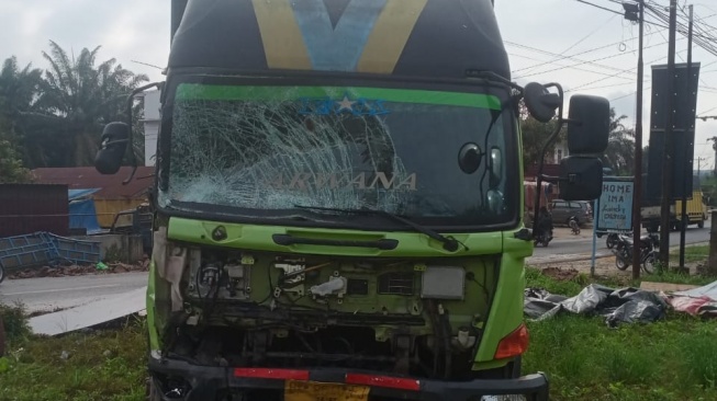 Kondisi mobil truk yang mengalami kecelakaan di Kabupaten Labuhanbatu Selatan (Labusel). [dok Polres Labusel]