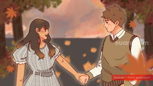 Ilustrasi pasangan berpegangan tangan. (Tim Desain Grafis Suara.com)