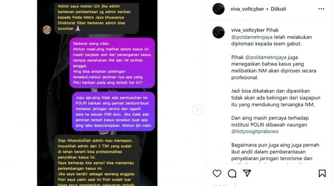 PMJ tegaskan Nikita Mirzani akan diproses secara profesional (Instagram/@viva_voltcyber)