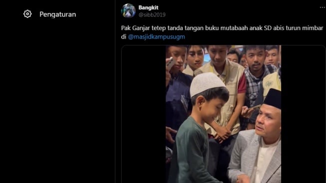 Tangkapan layar cuitan warganet soal Ganjar tanda tangan buku mutabaah anak SD. [X/@sibb2019]