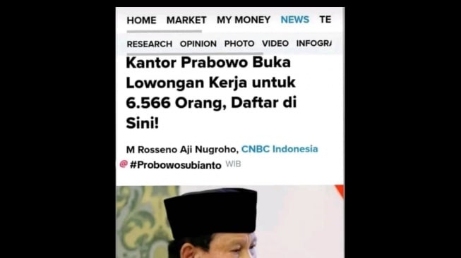 Cek Fakta: Prabowo Buka Lowongan Kerja untuk 6.566 Orang, Daftar di Sini