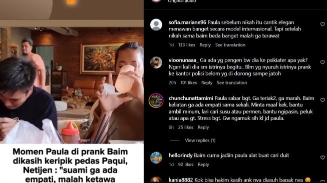 tangkapan layar Baim Wong menge-prank Paula Verhoeven (Instagram/@foryuupdate)