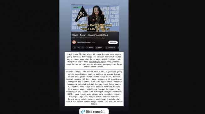 Tantri Kotak Bantah Cover Lagu 'Bayar Bayar Bayar' Sukatani. [Instagram]