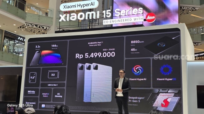 Tablet Xiaomi Pad 7 resmi diluncurkan ke Indonesia pada Kamis (13/3/2025). [Suara.com/Dicky Prastya]