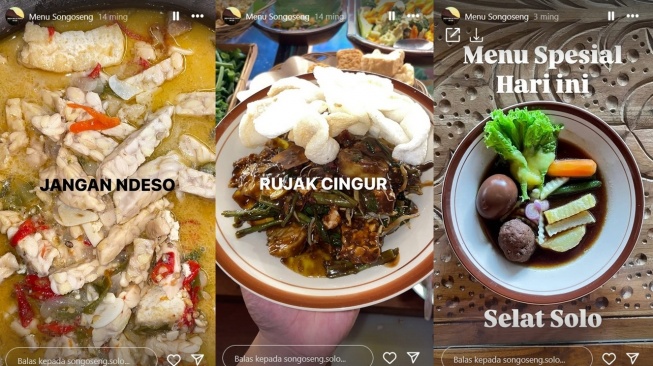 Tangkapan layar menu di Warung Songoseng milik Nunung. [Instagram Story/@songoseng.solo]