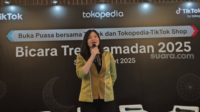 Presiden Direktur Tokopedia Melissa Siska Juminto dalam Tren Ramadan 2025 TikTok dan Tokopedia, TikTok Shop di Jakarta, Senin (17/3/2025). [Suara.com/Dythia]