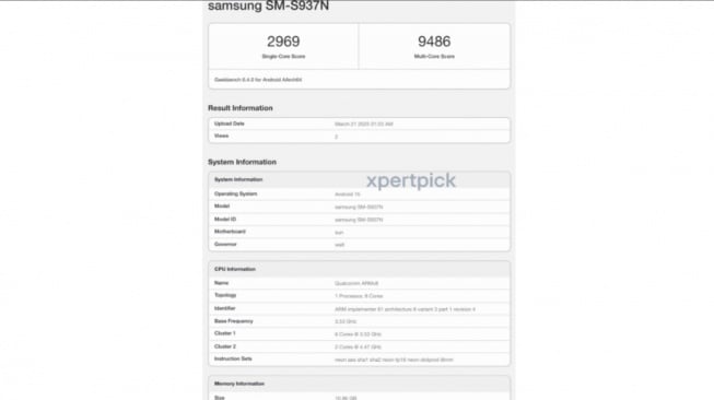 Samsung Galaxy S25 Edge Muncul di Geekbench. [Gizmochina]