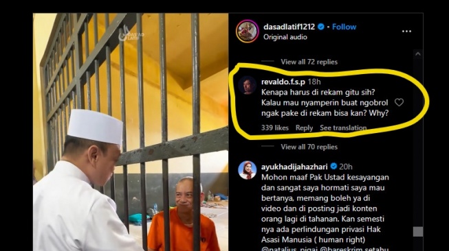 Revaldo sindir Ustadz Das'ad Latif yang videokan Fariz RM di penjara. [Dok. Istimewa]