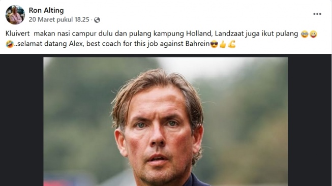 Ayah Calvin Verdonk memberikan kritikan kepada pelatih timnas Indonesia, Patrick Kluivert. Bahkan ia diminta untuk pulang ke Belanda saja dan posisinya digantikan oleh Alex Pastoor. (Facebook/Ron Alting)