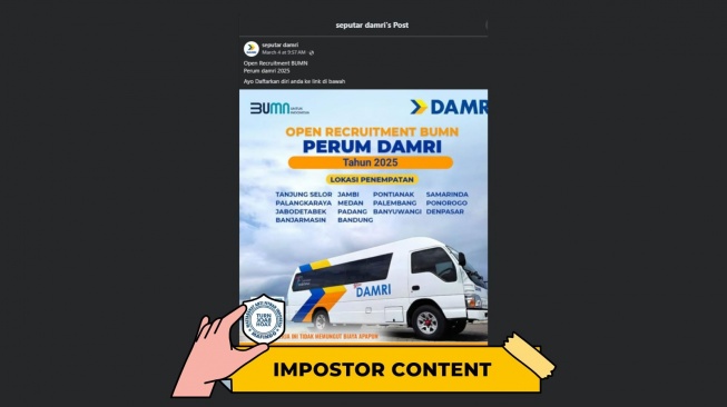 CEK FAKTA: Lowongan Kerja Perum DAMRI Beredar di Facebook