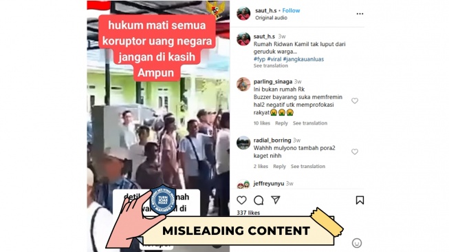 CEK FAKTA: Rumah Ridwan Kamil Digeruduk Warga Saat KPK Sita Barang. [Ist]