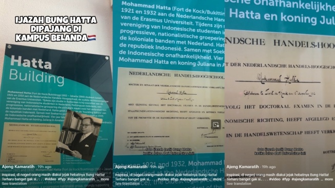Potret ijazah Bung Hatta yang dipajang di Universitas Erasmus Rotterdam Belanda. [TikTok/@ajeng.kamaratih_]