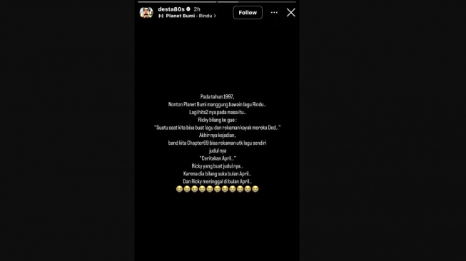 Desta Ungkap Ricky Siahaan Menyukai Bulan April. [Instagram]