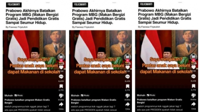 Hoaks program MBG dibatalkan Prabowo. [TikTok]