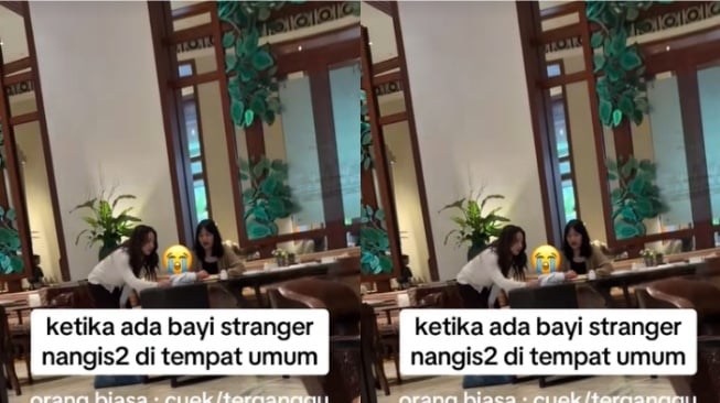 Nikita Willy membantu seorang perempuan menenangkan anaknya di restoran (TikTok)