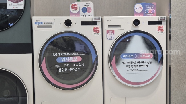 Mein cuci LG dengan teknologi AI DD 2.0, Seoul, Korea Selatan, belum lama ini. [Suara.com/Dythia]