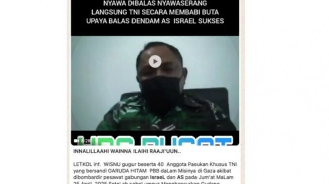 Tangkapan layar unggahan yang menarasikan 41 pasukan khusus TNI gugur di Gaza. (x.com)