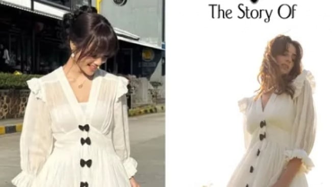 Fuji pakai dress pinjaman dari Rachel Vennya. [Instagram/@allfujifashion]