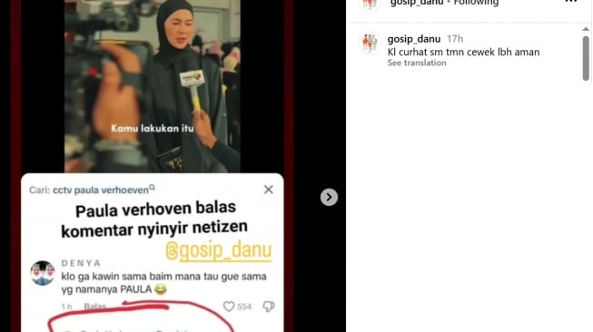 Respons Paula Verhoeven atas hujatan yang diberikan (Instagram/gosip_danu)