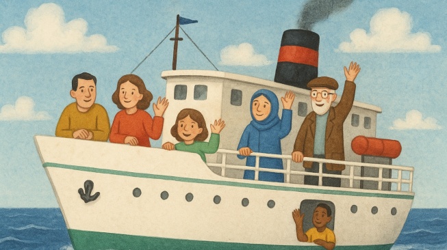 Ilustrasi naik kapal. [ChatGPT]