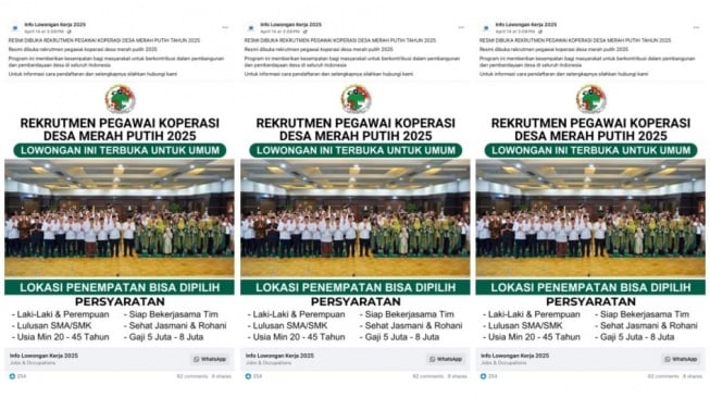 Hoaks rekrutmen pegawai Koperasi Desa Merah Putih 2025. [Ist]
