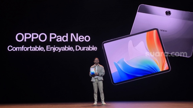 Oppo Pad Neo, tablet murah Oppo yang resmi diluncurkan ke Indonesia pada Rabu (30/4/2025). [Suara.com/Dicky Prastya]