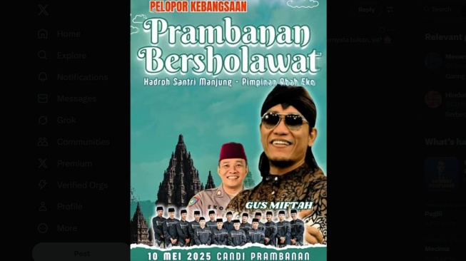 Gus Miftah diundang isi ceramah di kawasan Candi Prambanan (Twitter/@GlHindu)