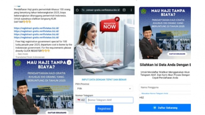 Hoaks pendaftaran haji gratis 2025. [Ist]