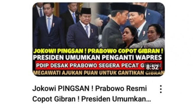 Unggahan yang menarasikan Prabowo resmi copot Gibran sebagai Wapres pada akhir April. Faktanya, pernyataan tersebut tidak berdasar alias berita hoaks. [Dok. Antara/YouTube]