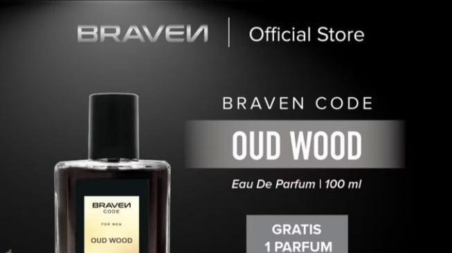 Braven Code Eau De Parfum Oud Wood, salah satu rekomendasi pafrum pria dengan wangi harum dan tahan lama yang bisa ditemukan di Indomaret (Shopee/Evangeline Official Shop)