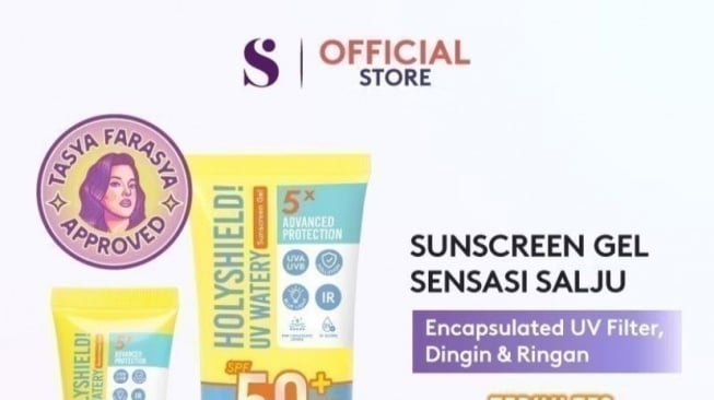 SOMETHINC Holyshield UV Watery Sunscreen Gel SPF 50+ PA++++, menjadi salah satu produk SOMETHINC yang sudah Tasya Farasya approved (Shopee/SOMETHINC Official Shop)