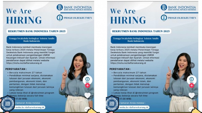 Hoaks rekrutmen tenaga swakelola Bank Indonesia. [TikTok]
