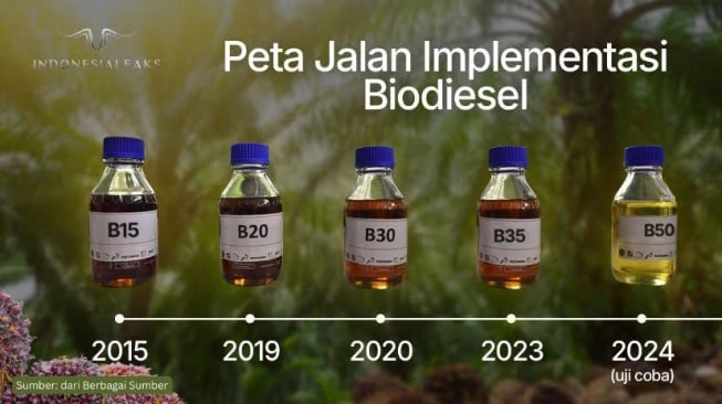 Infografis peta jalan implementasi biodiesel. [Indonesialeaks]