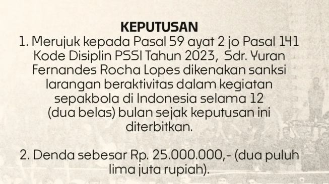 Breaking News! Buntut Olok-olok Liga Indonesia, Yuran Fernandes Disanksi 1 Tahun [Instagram PSM]