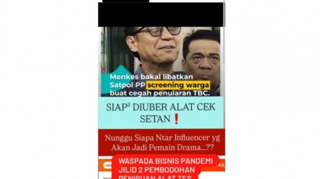 Unggahan yang menarasikan Satpol PP akan paksa warga ikut vaksinasi TBC Bill Gates. [Dok. Antara]