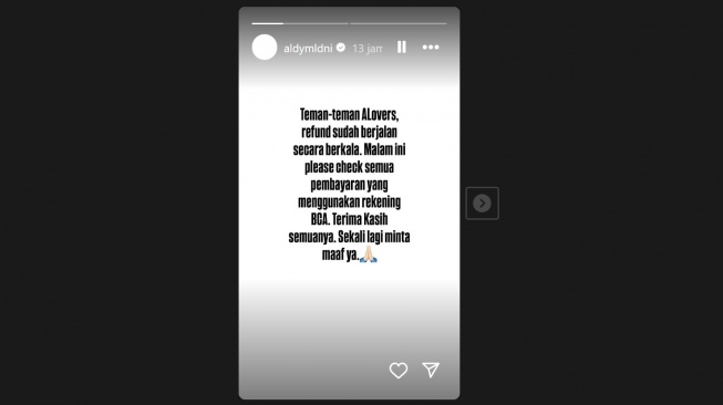 Aldy Maldini sudah kembalikan uang fans satu per satu (Instagram/@aldymldini)